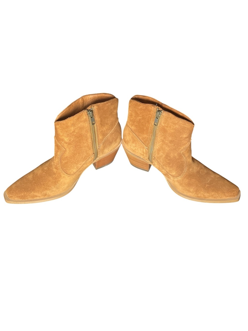PATINA Camel Suede Western Ankle Boots Women’s 8.5 EU 39 Square Toe Booties